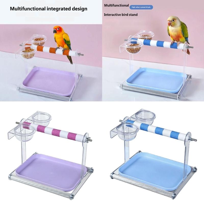 Removable Tray Bird Perch Stand with Padded Textured Surfaces and Feeder Cup, Training Toilet for Parrots Care Area, Tabletop Entertainment