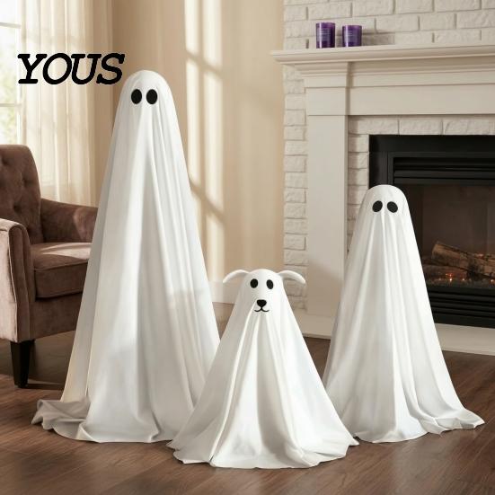 Glowing Fabric Ghost Ornaments Halloween Dog Decoration, Spooky Ornament with LED Lights And Easy Assembly Remote Control, Creepy Ghostly Prop