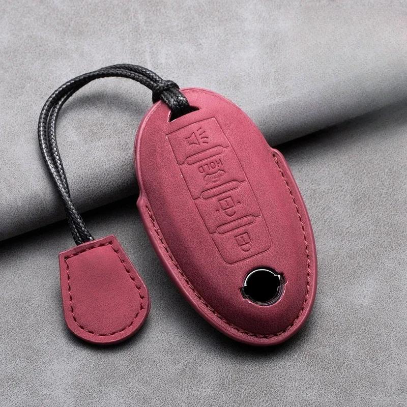 Leather Car Remote Key Case Cover Shell for Nissan Versa Maxima Altima Rogue Armada Sentra Murano for Infiniti FX35 QX60