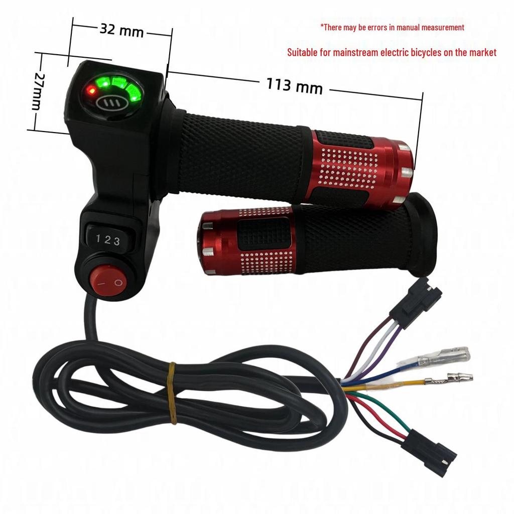 Four-Light Switch & Voltage Display Electric Bicycle Throttle Grip with Three-Speed Control