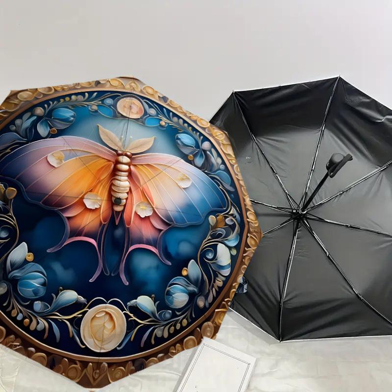 1pc Butterfly Mandala Artwork Umbrella with Plastic Handle,Suitable for All Seasons Home Travel Outdoor UmbrellaDD1310