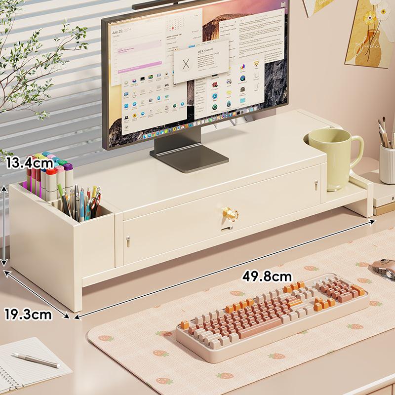 Desktop Monitor Stand with Drawer and Storage Shelf