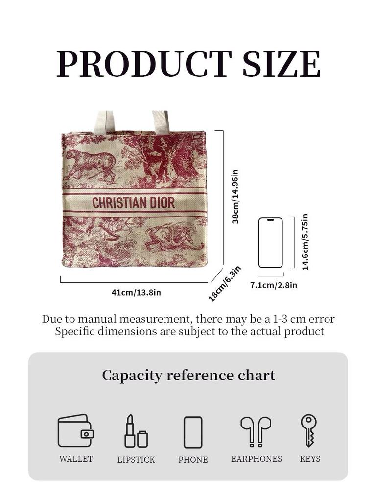 Burgund Dschungelprint Christian Dior Tragetasche Marke Schönheitsaccessoire, Große Schulterhandtasche Damen Reise Kosmetikaufbewahrung Geldbörse