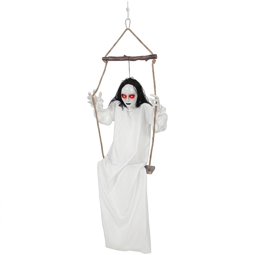 170cm Animated Hanging Swing Ghost Halloween Decoration, Sound Touch Activated Ghost Halloween Animatronic