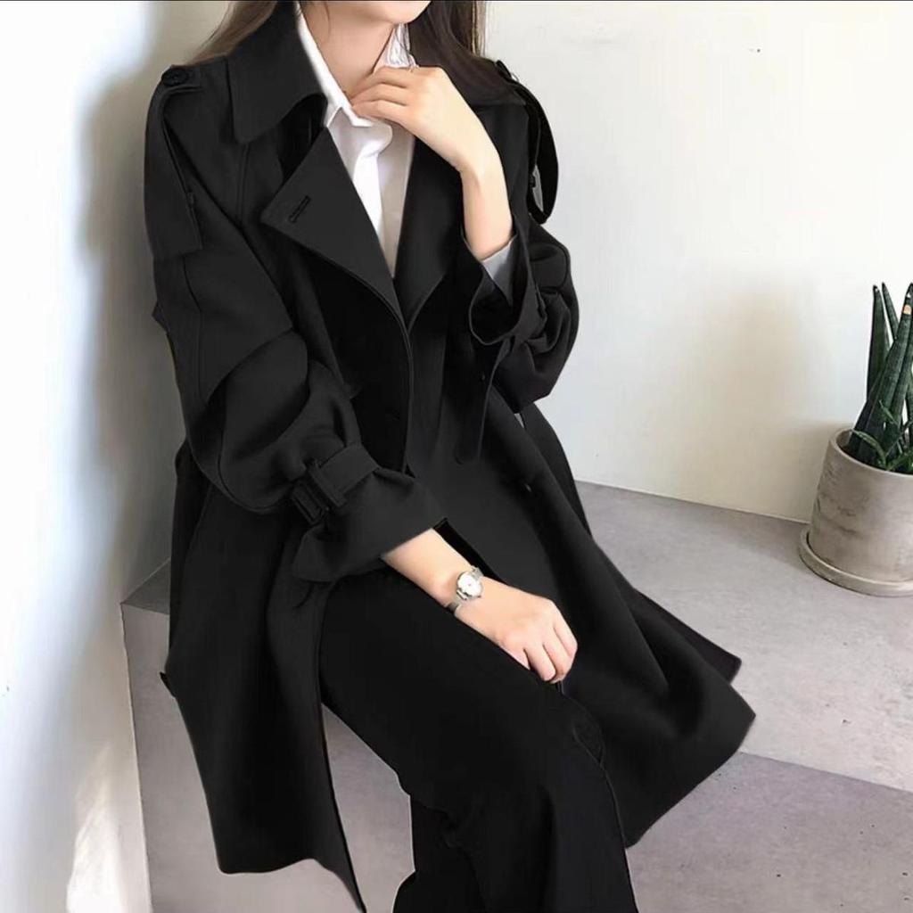 Autumn Plus Size Slimming Trench Coat: Coffee & Black Chenille Commuter Style