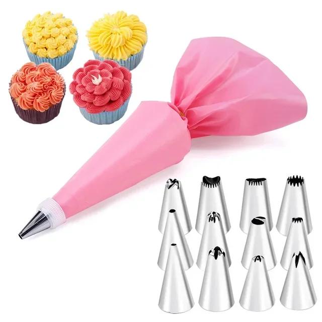 

Reusable Pastry Bag + Stainless Nozzle, Kitchen DIY Cake Icing Piping Cream Decorate Tool, Silicone Pastry Bag Tips
