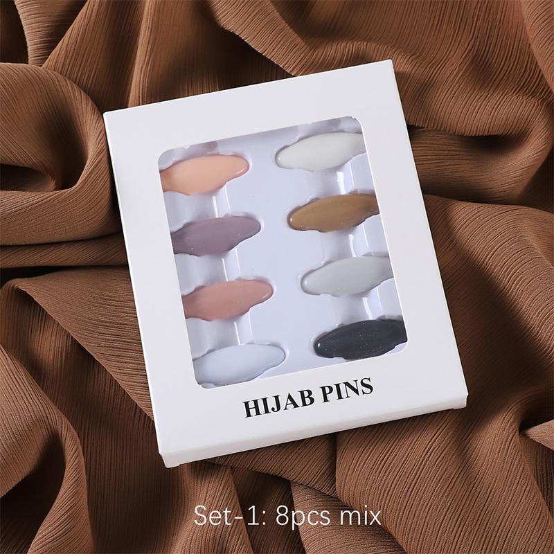 8Pcs/set High Quality Solid Color Plastic Brooch Needle Fix Scarf Islamic Turban Accessory Hijab Brooch Elegantly Safety Pin