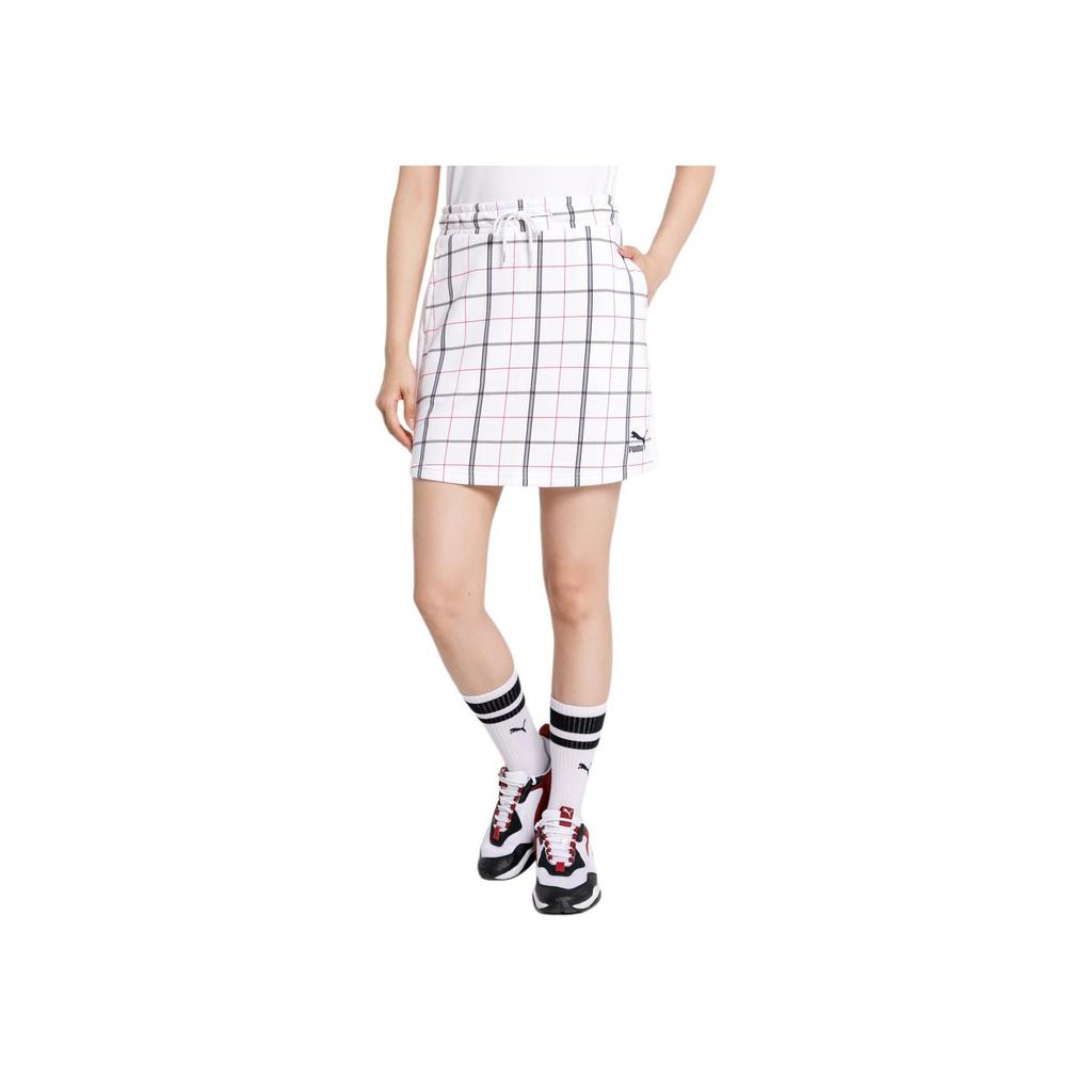 Puma Breathable Comfortable Versatile Plaid Print Slim Fit Casual Skirt Women skirts White 597893-02