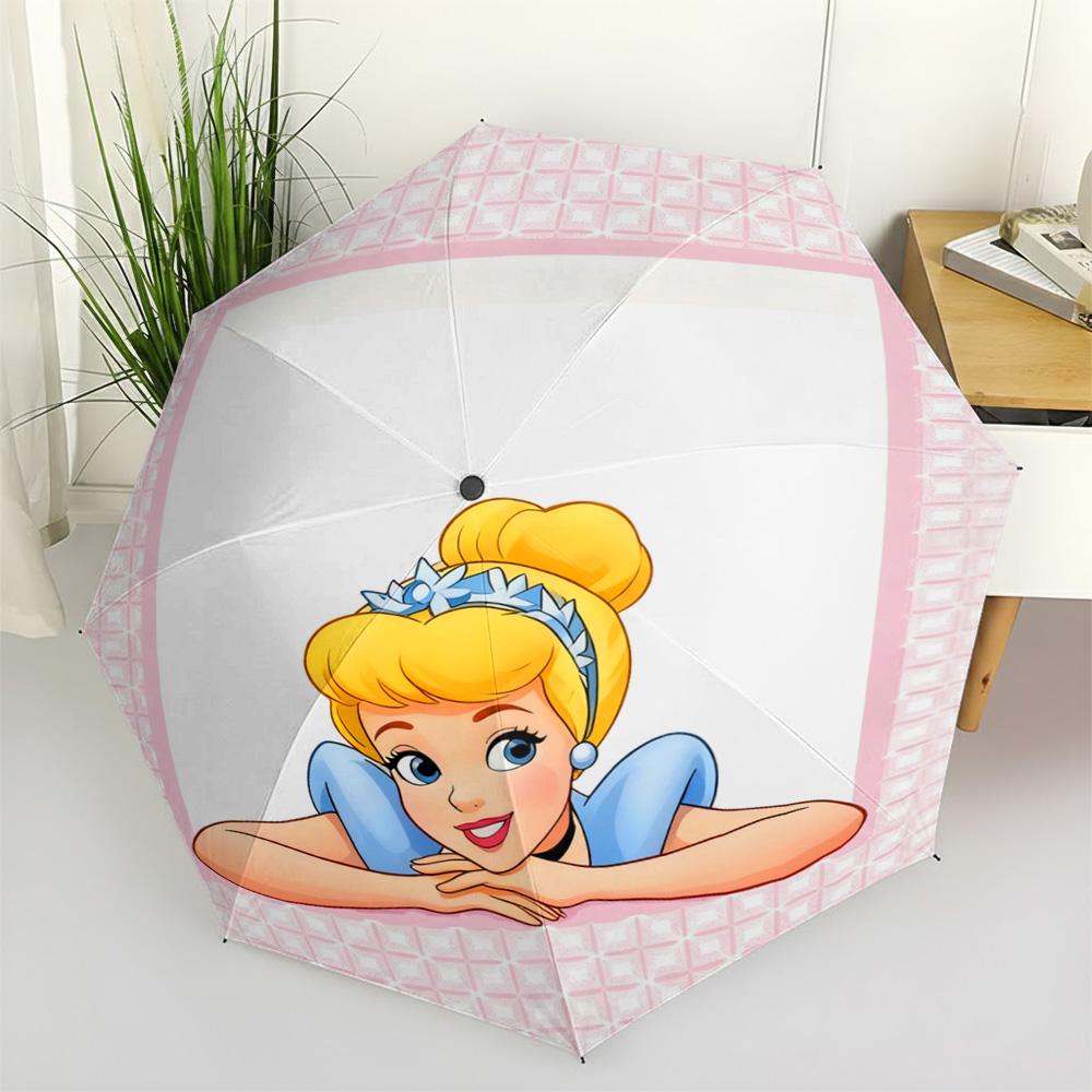 

Disney Princess Cinderella Pink Checkered Print Foldable Umbrella, Auto-Open Windproof Travel Umbrella for Princess Fans, Portab (as the picture,Iron&8K)