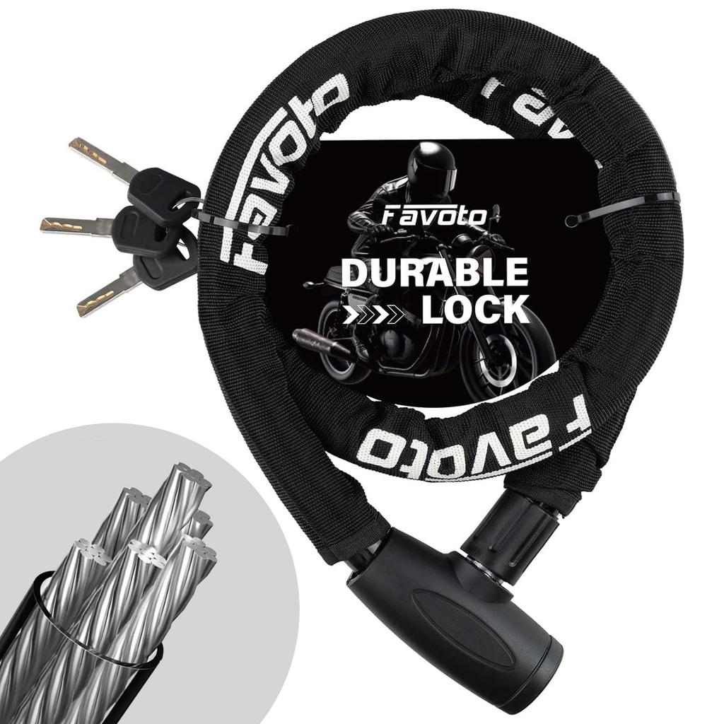 Favoto Bike Lock Chain Lock Keys Lightweight PVC Reinforced Steel and Ideal for Various and Cross x Black [3 Included, 0.7kg, 3-Layer Construction],