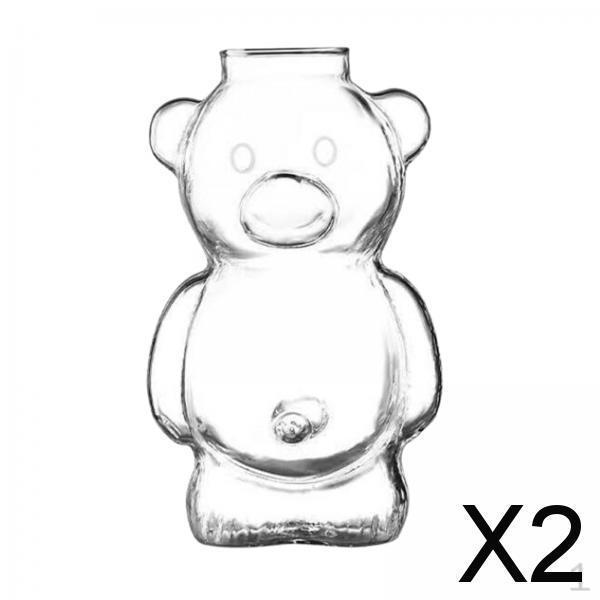 

2x 320ml Glass, Lovely Clear Bear Shaped Water Bottle Drinking Glassware for Anniversary