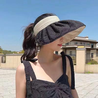 Summer Travel Sunshade Sunblock Hat Large Eaves anti-UV Temperament All Empty Top Hat Tidal Sun Hat Children's Straw Hat