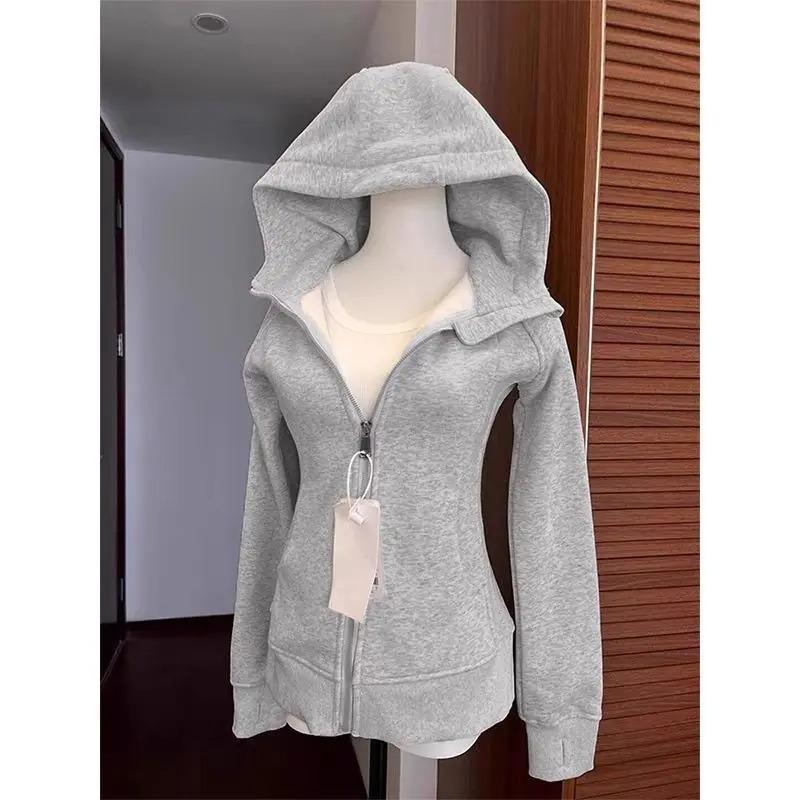 Streetwear Black Hoodie Coat Women's Clothing Hooded Zipper Slim Fit Y2k Jackets Casual Fashion Sweatshirts Ropa Mujer