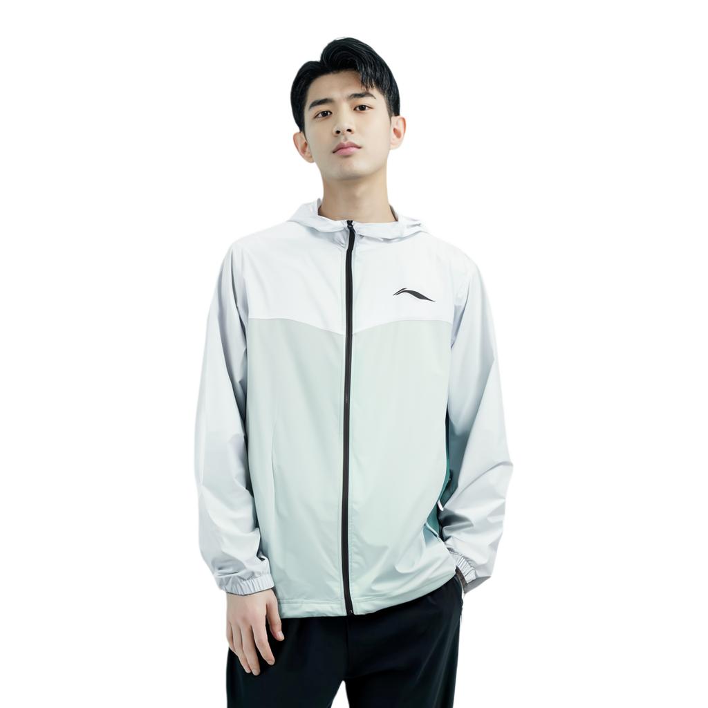 Li-Ning Solid Color Reflective Moisture Wicking Hooded Sun Protection Jacket Men jackets White Light-Blue AFDT185-8