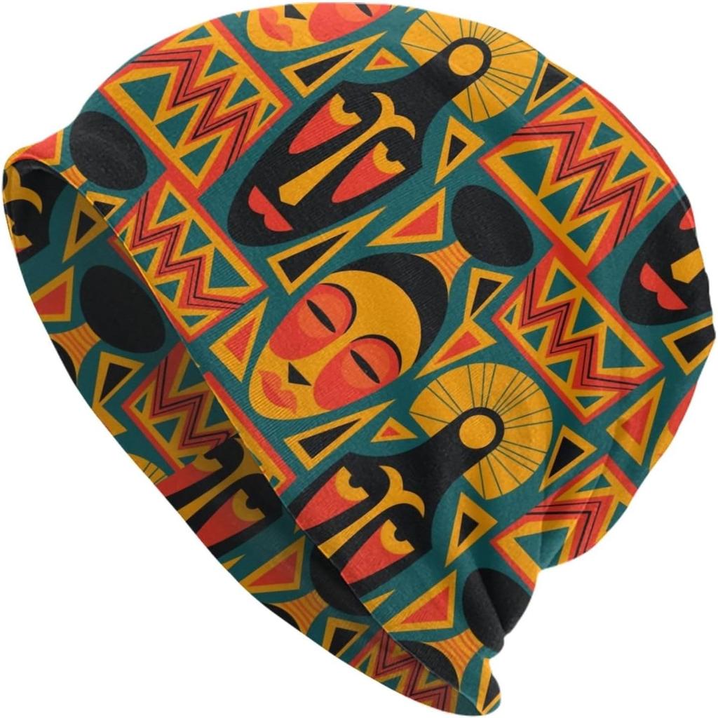 African Ethnic Tribal Style Beanie Hat Knit Hat Skull Cap Slouchy Warm Headwear for Jogging Cycling Adult Women Men