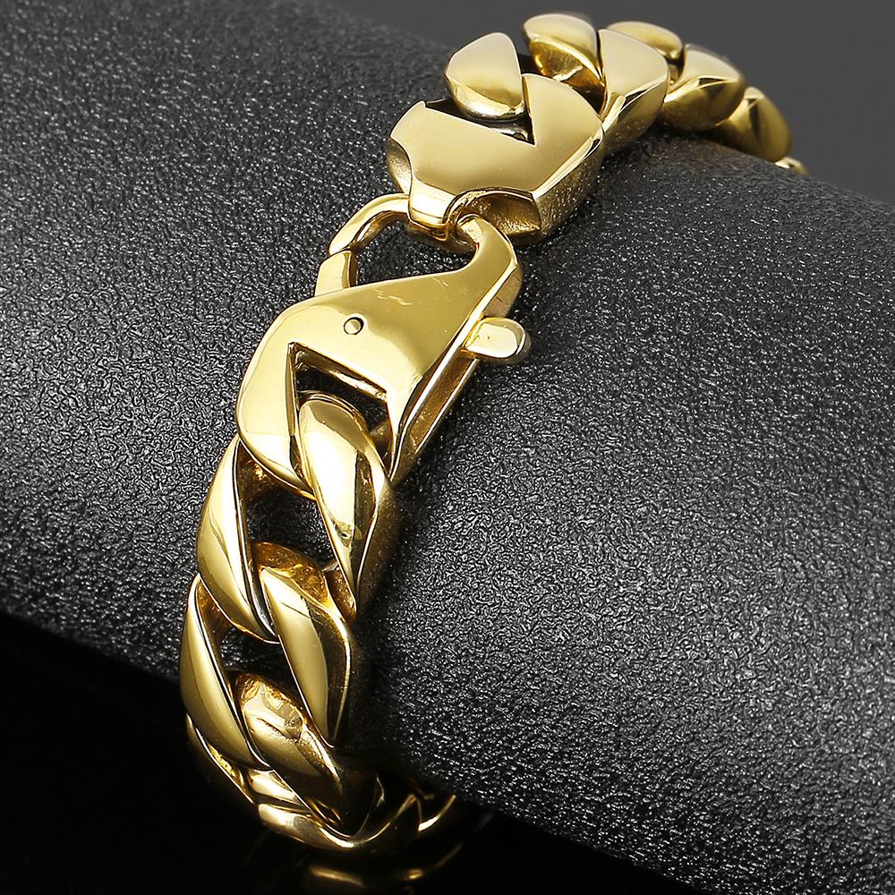 15MM Vacuum Plating Gold Color Men's Cuban Link Chain Bracelet Punk 316L Stainless Steel Boxing Gloves Style Bracelet for Men