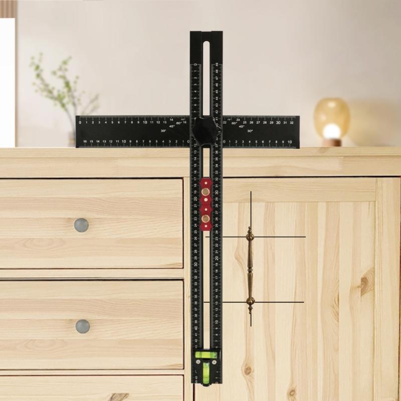 Aluminum Alloy Professional Woodworking T Square Ruler With Marking Gauge For Carpentry Accurate Drilling And Scribing