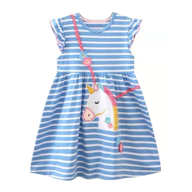 In Stock New Girls' Dresses European and American Style Unicorn Children's Summer Dress Knitted Cotton Princess Dress