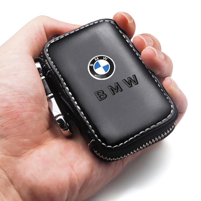 BBKZ6 YSHC555-578 Leather Car Badge Key Bag Keychain Storage Pendant For BMW M Sport 1 3 5 7 Series X1 X2 X3 X4 X5 X6 X7 Accessories