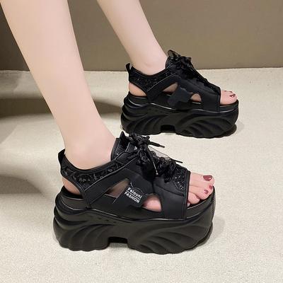 Mode 9CM Sommer High Platform Sandalen Frau Mesh Chunky Sneakers Weibliche Keilsandaletten Pantoletten Für Frauen Ausgeschnitten Peep Toe Sandalia 2025