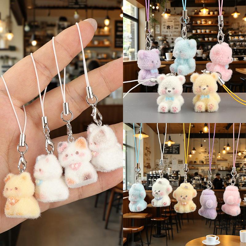 3D Beflockte Tieranhänger Handy-Schlüsselanhänger Lanyard Hängender Charme Taschenanhänger Paar-Schlüsselanhänger