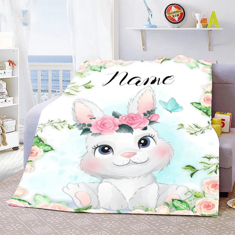 Personalized Name Blanket Cartoon Animal Digital Print Flannel Blanket Fun Gift Blanket