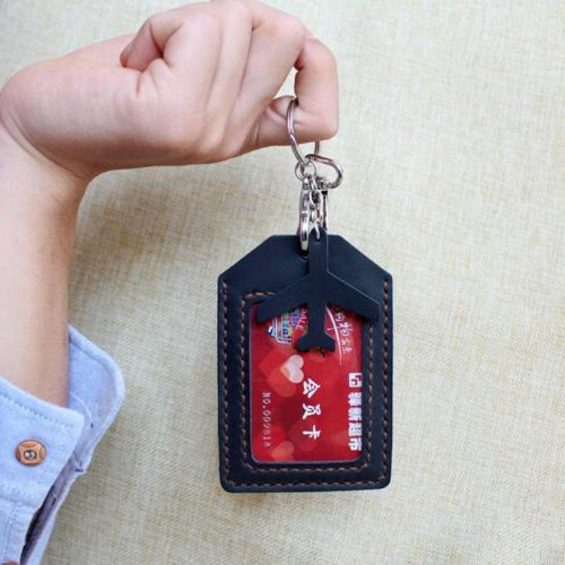 NEW Soft Leather Cowhide ID Badge Holder Name Tag Case with Neck Strap Chest Card Work Pass Meal Card Bus Card Holders Keychain School Office Supplies