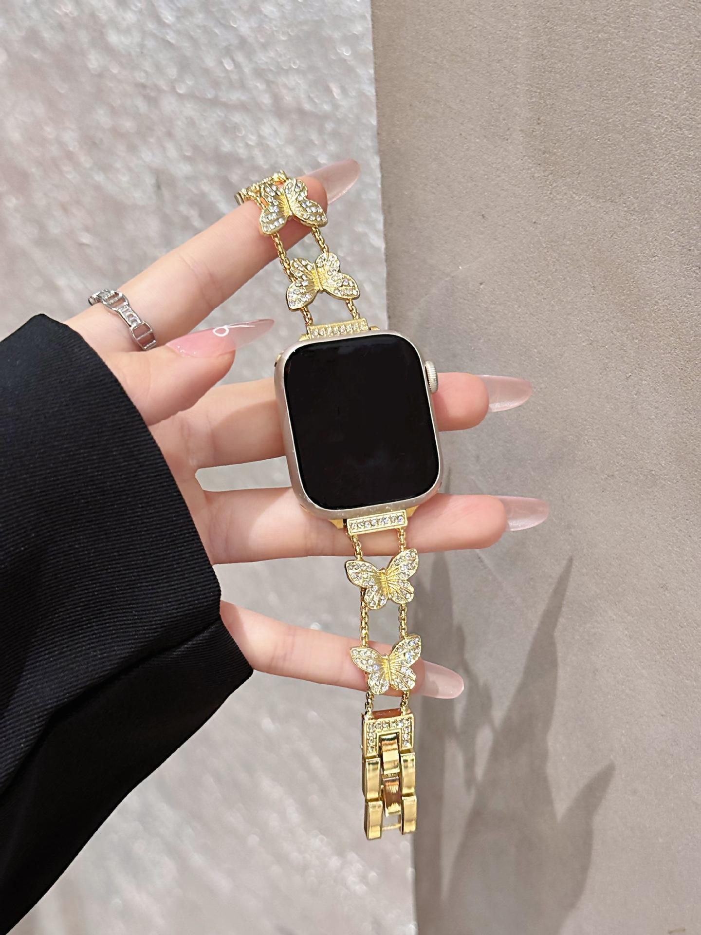 Красивый браслет-бабочка для ремешка Apple Watch, женский, Series 11/8/7/6/10/9, 40 мм, 41 мм, 38 мм, 42 мм, 44 мм, 45 мм, 46 мм, ремешок S10 S11 46MM золотой