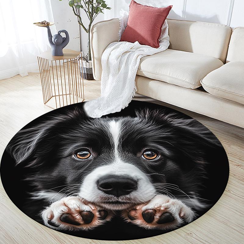 Adorable Puppy Round Area Rug,Carpet Rug for Living Room Bedroom Sofa Playroom Decor,Non-slip Floor Mat