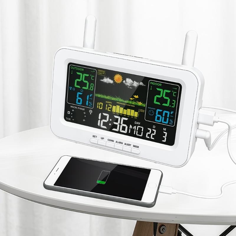 Automatic Time Calibration Wireless Thermograph Hygrometer Clock Color Screen Temperature Alert For Nursery