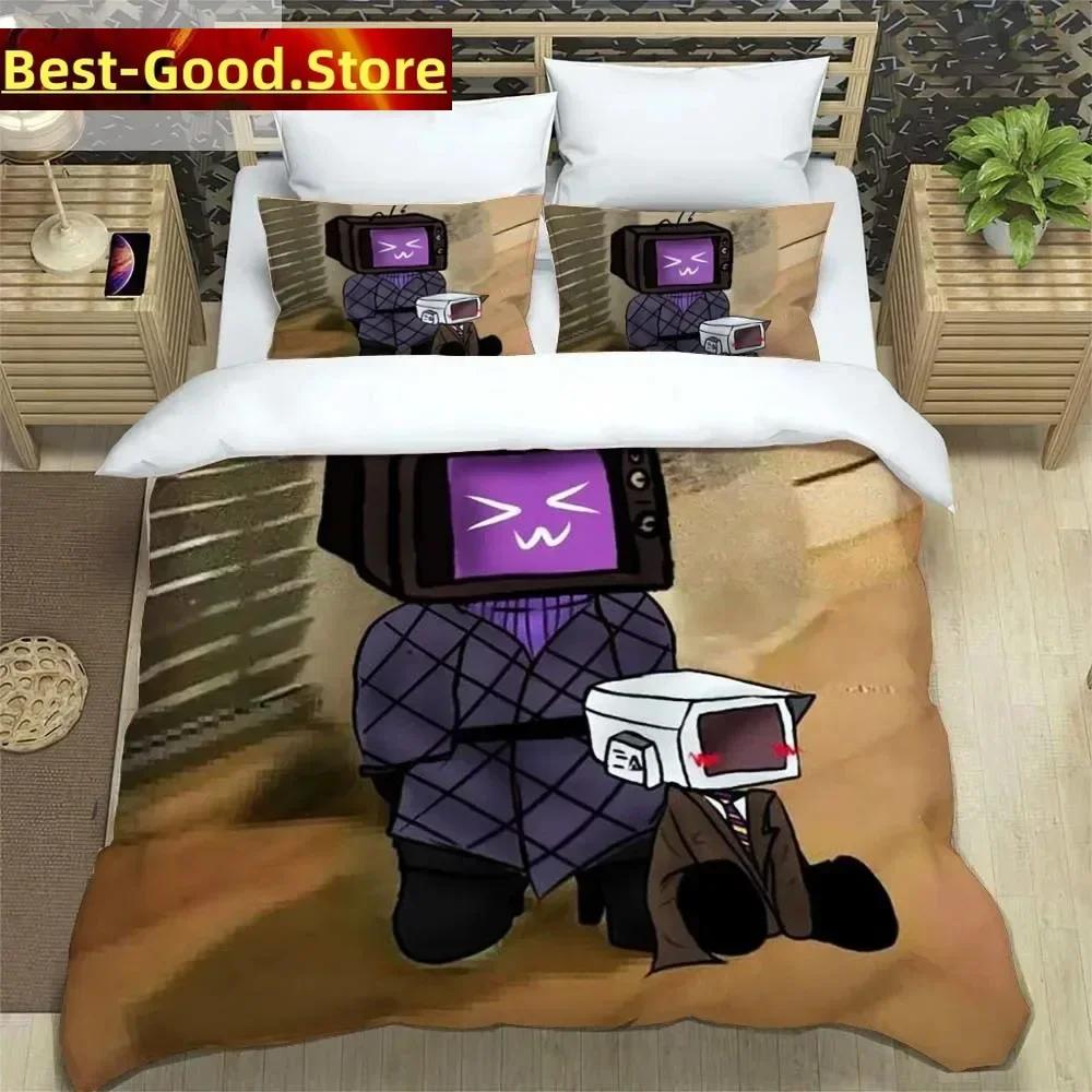 Skibidi Toilet Lustiger Kprl Lautsprecher Cartoon Bettbezug Kissenbezug Bettwäscheset Twin Full King für Jungen Erwachsene Schlafzimmer