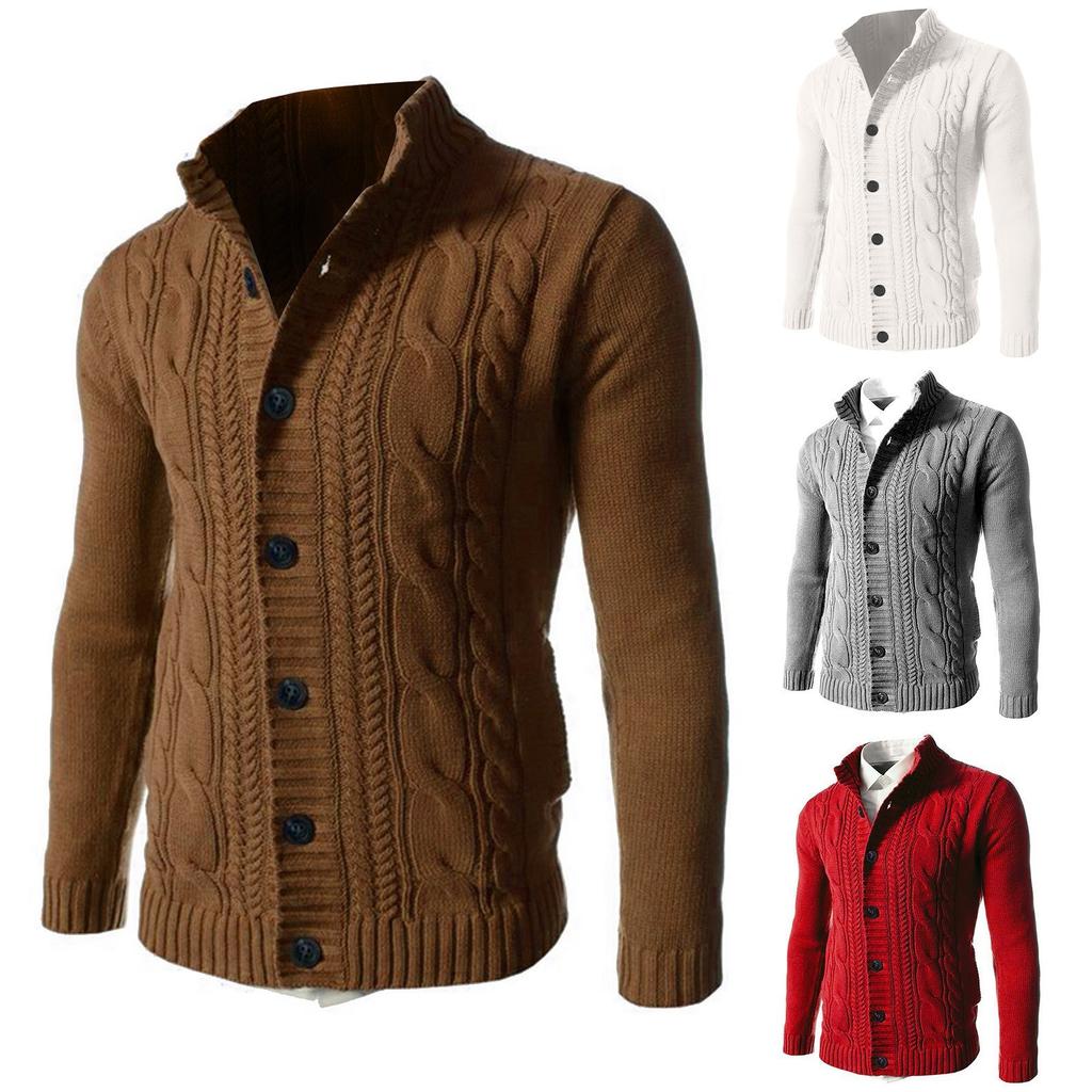 And Winter Men's Fashion Loose Cardigan Warm Lapel Hooded Jacket Sweater Knitted Coat