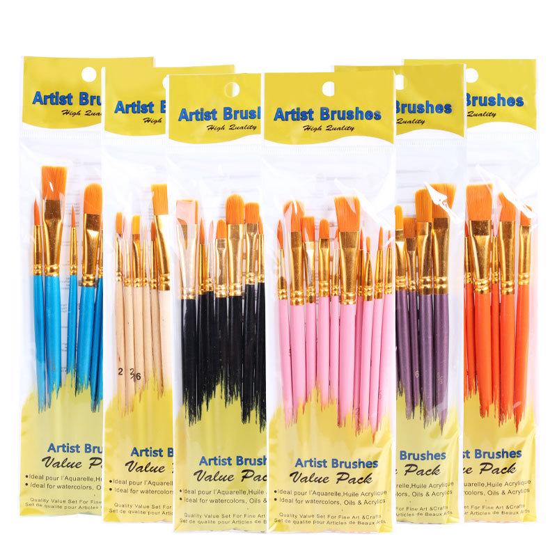 10-Piece Pearlescent Blue Oil Paint Brush Set with Nylon Bristles for Gouache & Watercolor