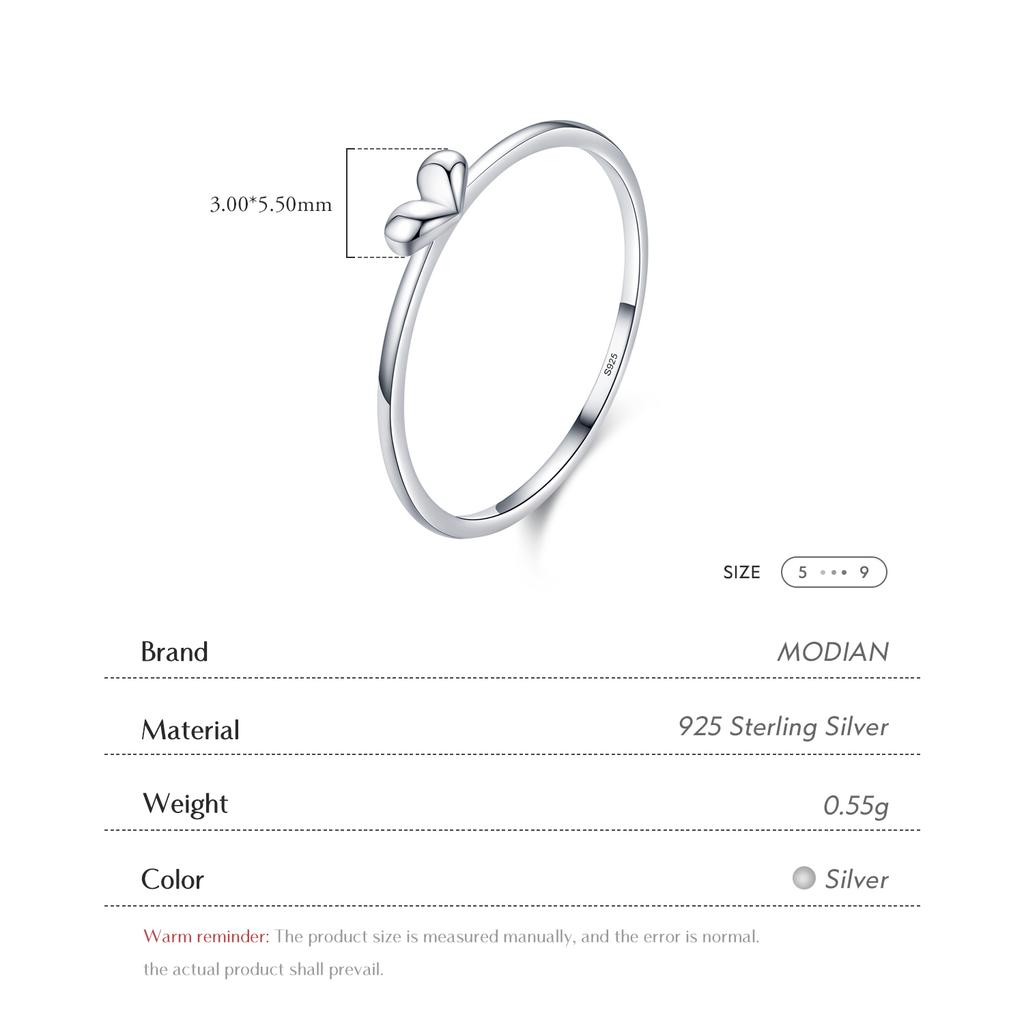 Modian Minimalist Real 925 Silver Cute Heart Trendy Finger Ring For Women Romantic Love Stackable Statement Jewelry
