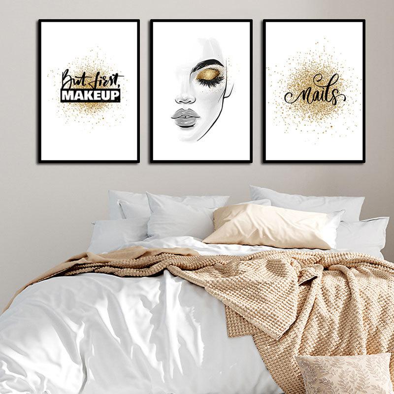 

But First Makeup Quote Art Picture Gold Eye Shadow Wall Canvas Painting Fashion Girl Prints And Posters For Home Decor HD2976