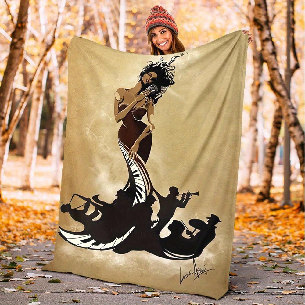 

1pc Musician, Piano, Jazz Digital Printed Flannel Blanket, Super Soft Plush Fleece Bed Cover, Multipurpose Four Season Blanket for Sofa, Bed 150x180cm
