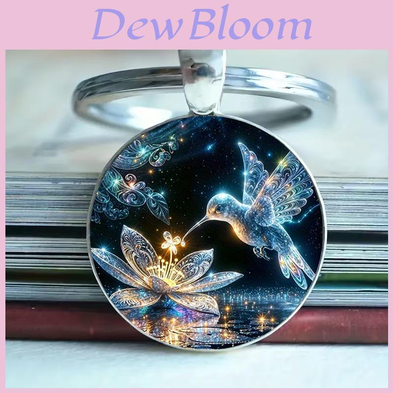 Moderne minimalistische Kolibri und Blume Anhänger Schlüsselanhänger aus Glasmaterial für Geschenke und Partydekoration