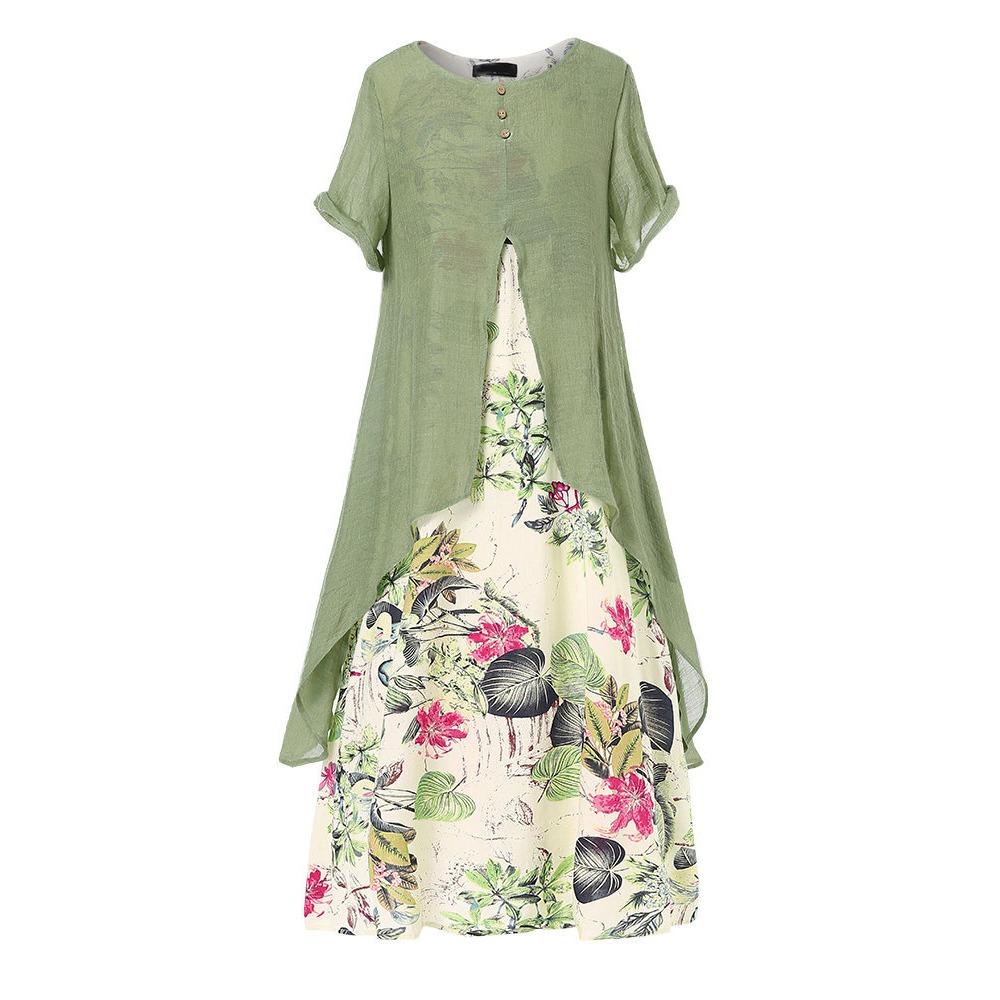 

This Dress Is A Stylish Cotton and Linen Floral Print Long Dress, A Plus-size Women s Dress with A Large Swing XXXXXL зелений