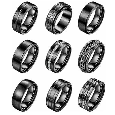 Fashion Jewelry Black Nine Piece Set Decompression Turning Ring Vintage Ring Temperament Couple for Men Woman Party Jewelry Birthday Gifts