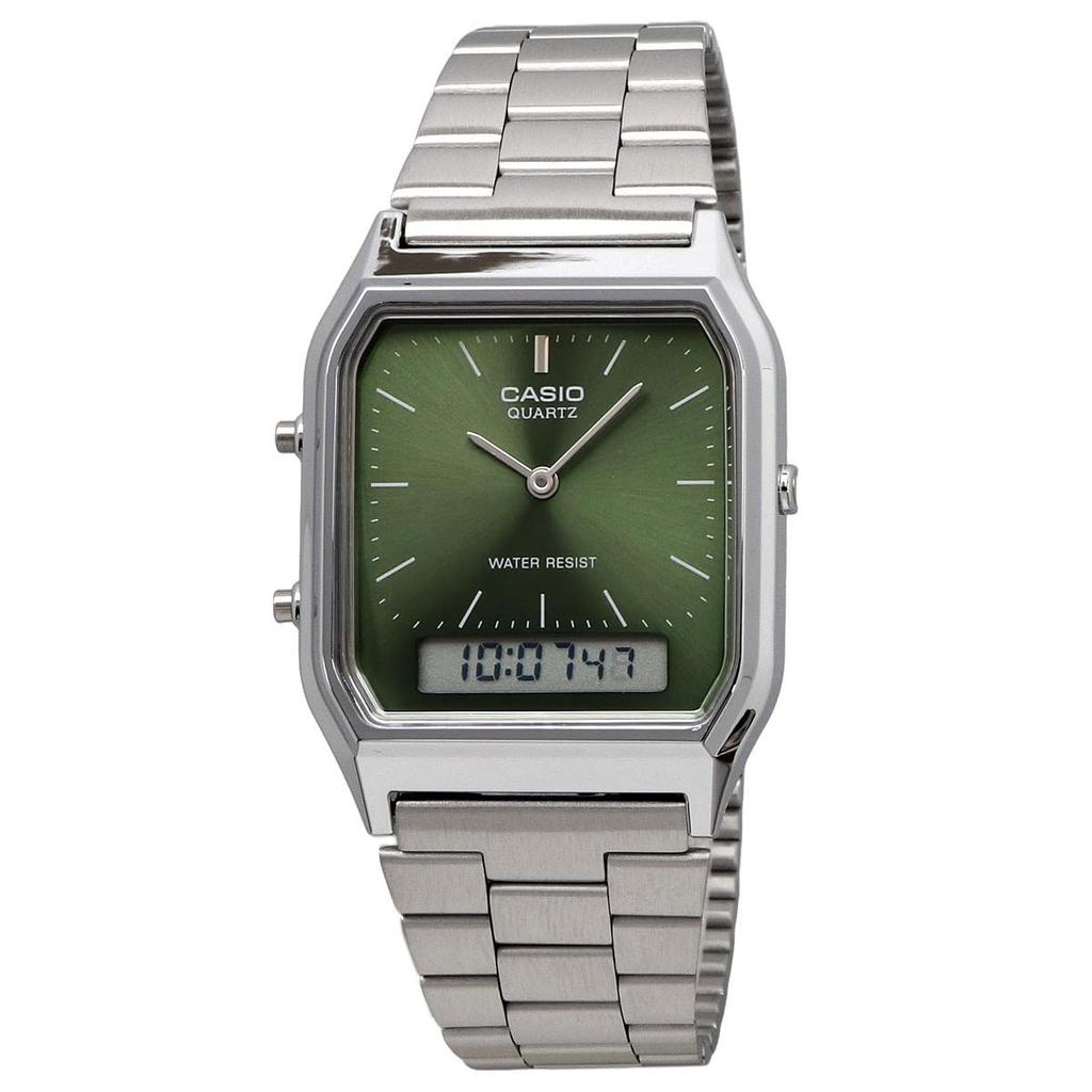 Casio Vintage Series Quartz Dual Overseas Model ANA-DIGI Watch, AQ-230A-3AMQY, Unisex, Time, Green, [Used]