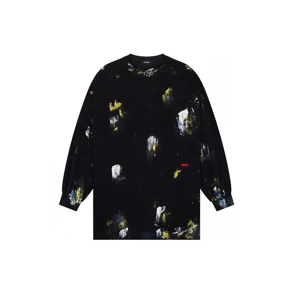 WE11DONE Color Block Graffiti Letter Jacquard Long Sleeve Crew Neck T-Shirt Unisex Tops Black WD-TT1-24-717-U-BK