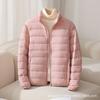 Women's Lightweight Puffer Jacket Stand Collar Zipper Long Sleeve Quilted Short Down Coat Solid Color