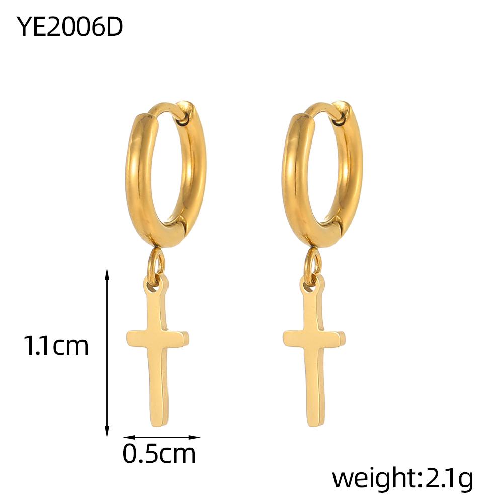 CARLIDANA Gold Plated Punk Style Cross Pendant Earrings Hip Hop Stainless Steel Hoop Earrings for Women Huggie Style-for Gift