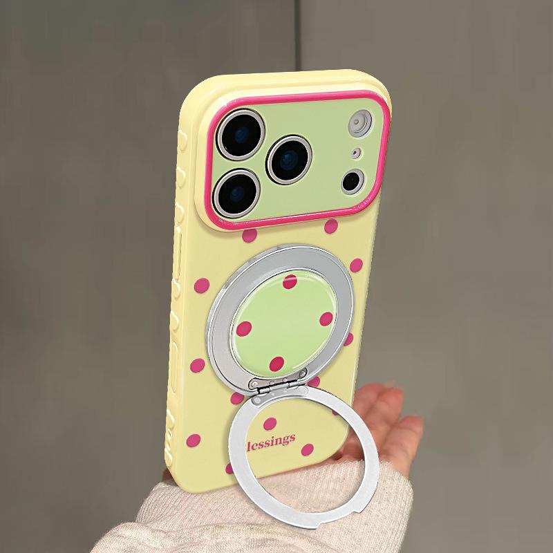 ins simple polka dots apply to 17promax iPhone case 15 rotating bracket 16plus silicone 14 Korea