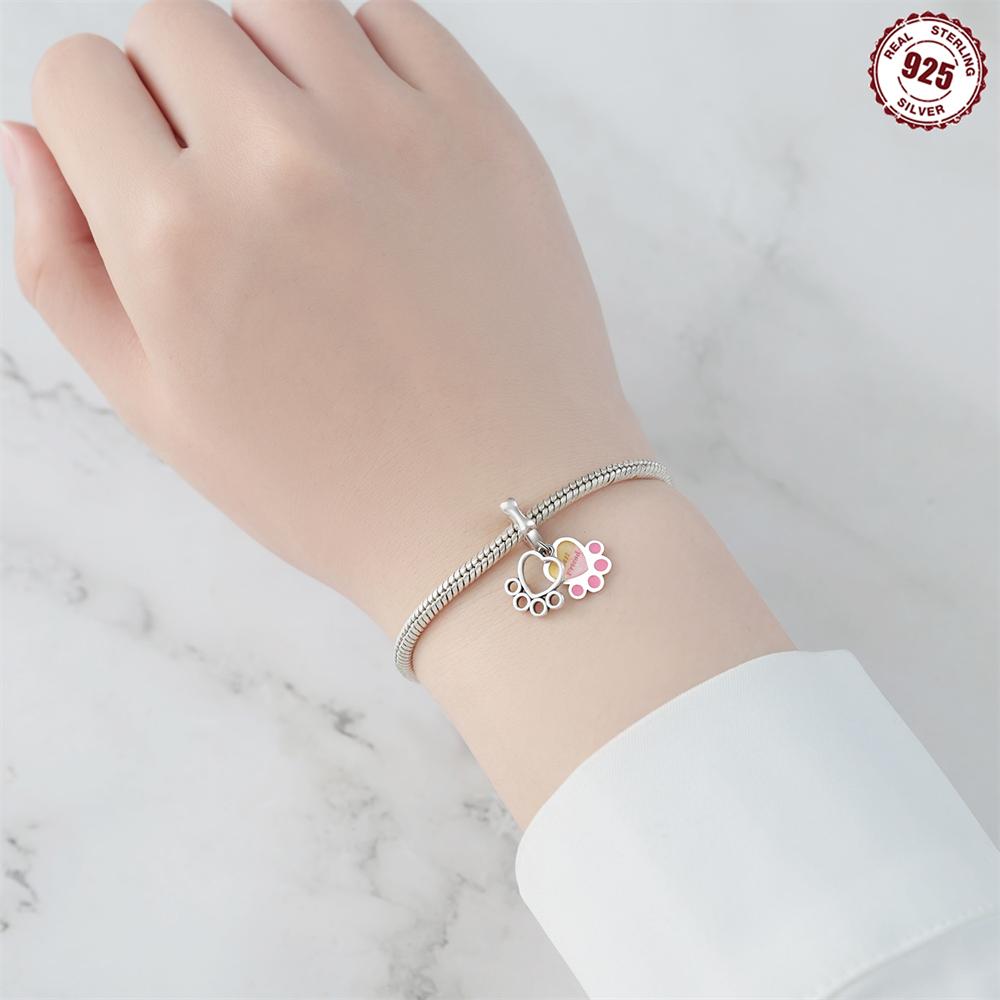 Original Copper Charms Luxury Pink Claw Print Pendant Beads Fit Bracelet Diy Women Making Delicate Gift
