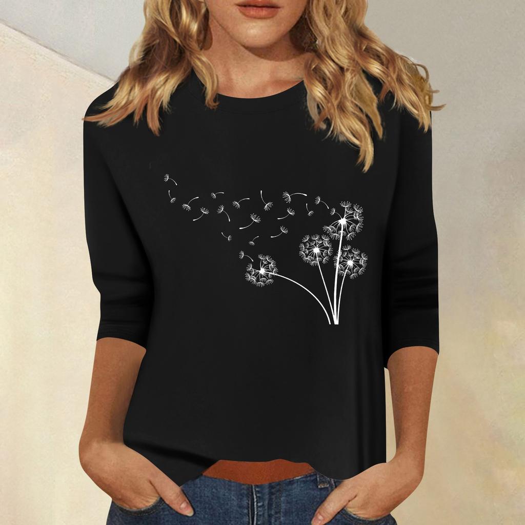 Damenmode, lässig, bedruckt, sieben Ärmel, Rundhalsausschnitt