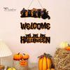 Elegant Natural Wood Sign Halloween Wooden Door Sign, Black Cats Broom Front Hanger, Rustic Nordic Style Hanging Welcome for Home Window Wall