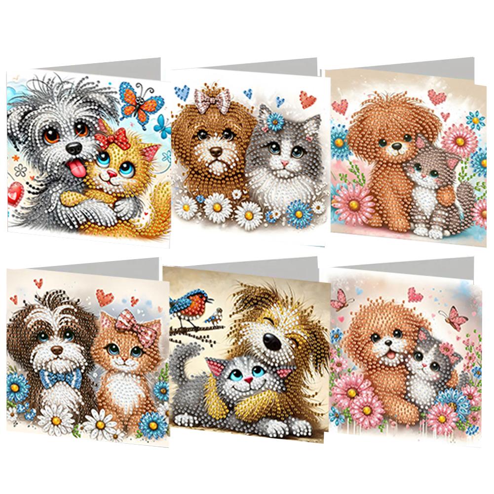 

6PCS DIY Diamond Painting Greeting Card Set Animal Pattern Rhinestone Diamond Art Mosaic Postcards Congratulations Cards & Gifts