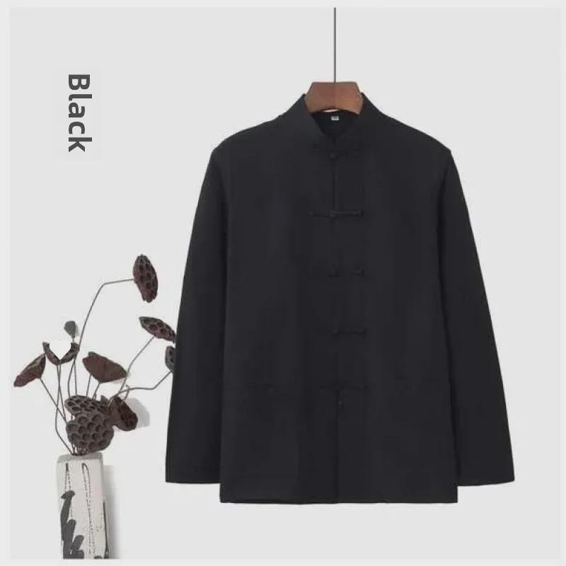 Men's Long-Sleeve Tang Suit Hanfu Top - Traditional Cotton Ancient Style for Older and Middle-Aged Men