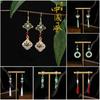 Imitation Jade Drop Oil Beaded New Chinese Earrings, New Chinese Butterfly Water Drop Fringed Earrings Simple Hanfu Accessories Women